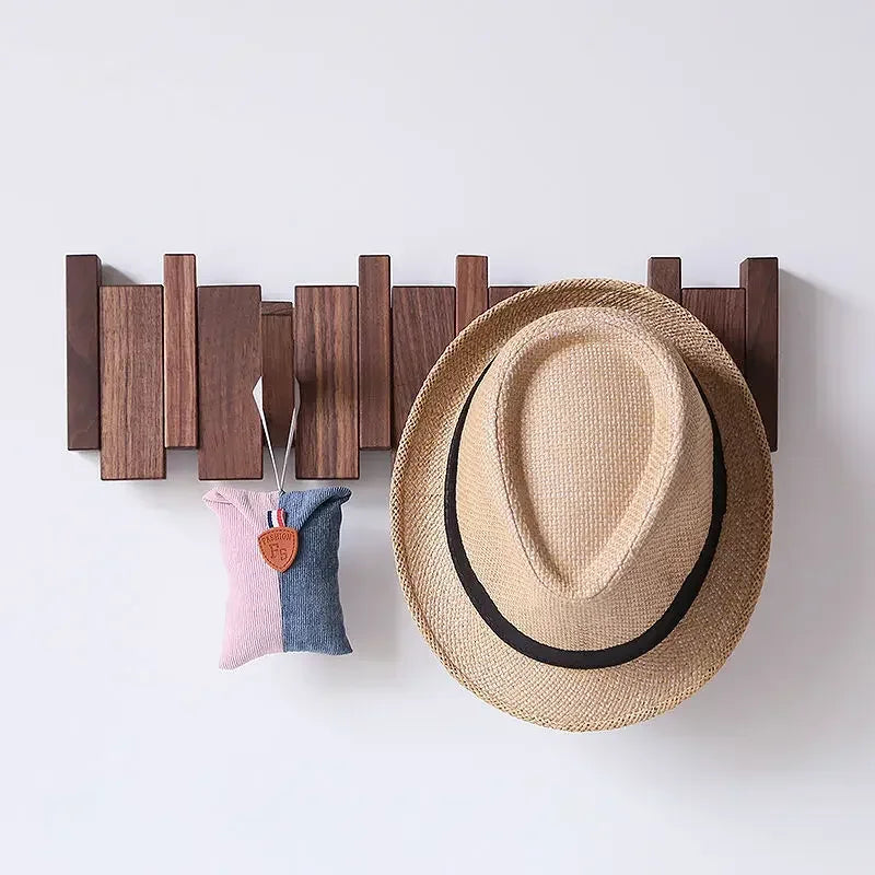 Wall Mounted Black Walnut Coat Rack Creative Hanging Hat Key Bags Holder Doorway Entrance Cloak Rack Home Decor Furniture