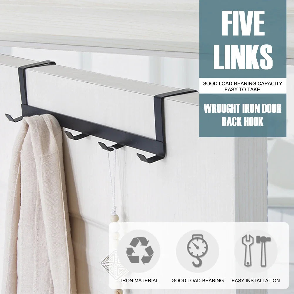Coat Hook Rack Over the Door 5 Hooks Home Organizer Metal Hanging Rack Cloth Coat Hat Hanger Bathroom Kitchen Accessories