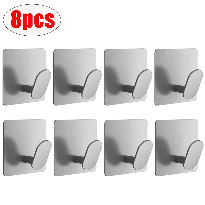 4/1pcs Stainless Steel Bathroom Robe Hooks Adhesive Wall Hook Towel holder Bathroom Kitchen Hardware Multi-Purpose Hanger Hook