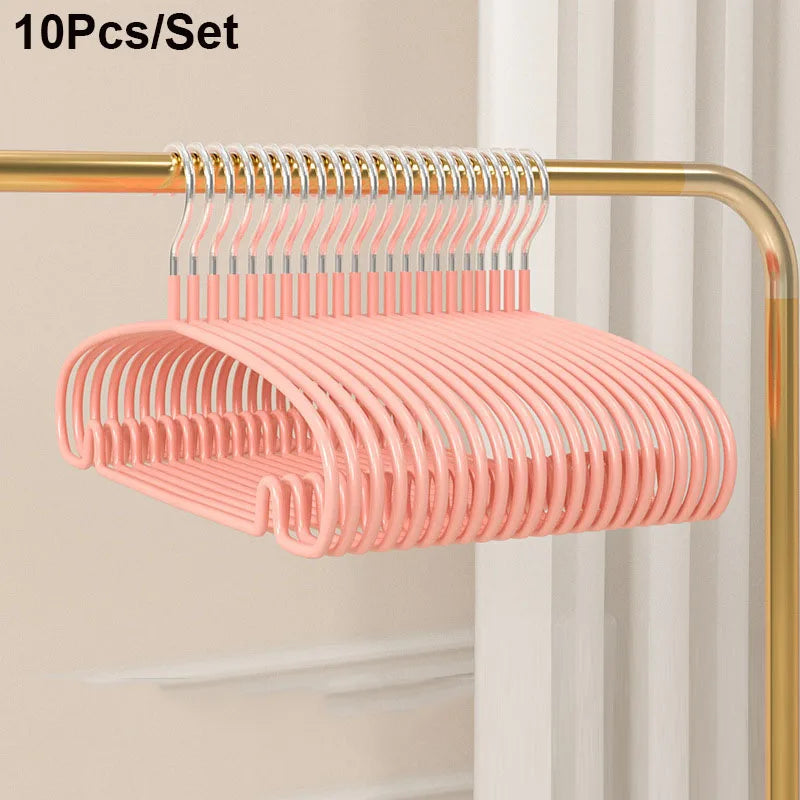 10pcs Non-Slip No Trace Hanger Coated Metal Clothes Hangers Thicken Suit Coat Shirt Jacket Hanging Hanger with Round Notches
