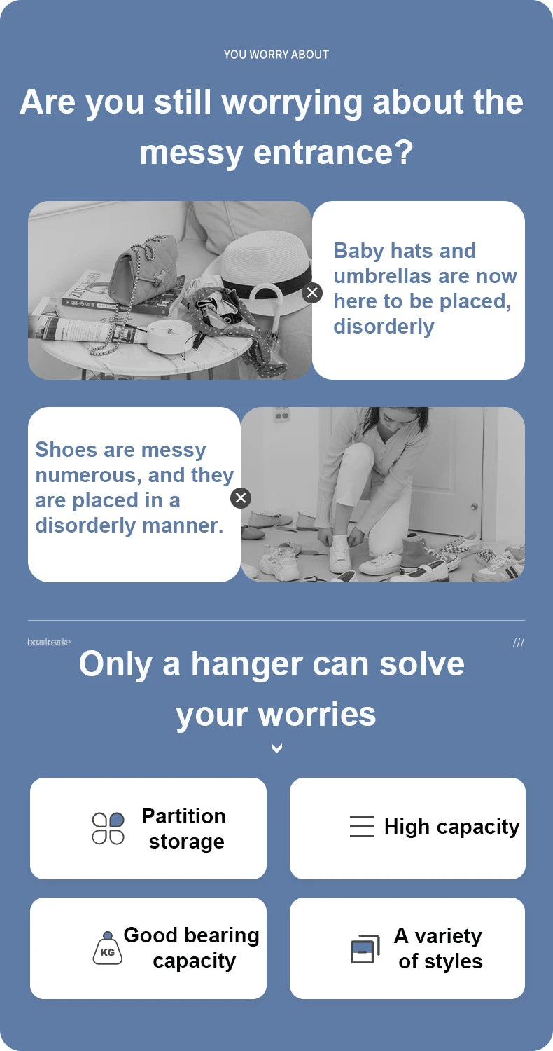 80CM Integrated Shoe Rack,Coat Hat Bedroom Hanger, Shoe Cabinet Bag Storage