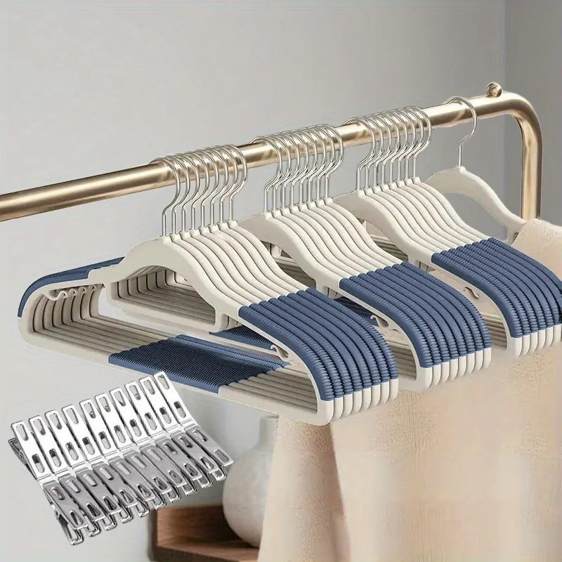 30pcs Anti Slip Hangers Set with 20 Clips, Heavy Duty Velvet Clothing Hangers for Wardrobe, Multiple Colors