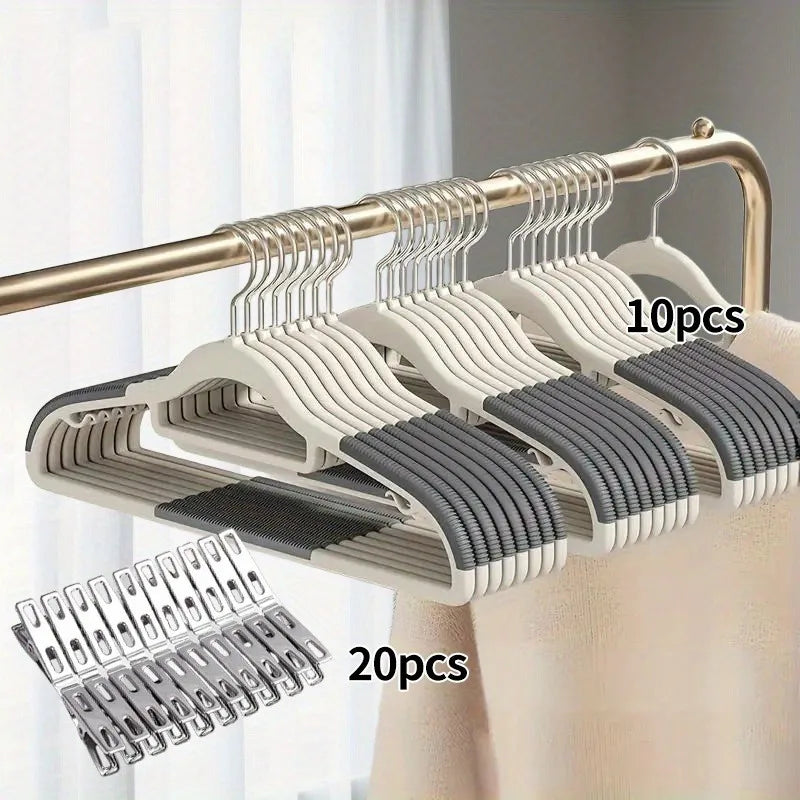 30pcs Anti Slip Hangers Set with 20 Clips, Heavy Duty Velvet Clothing Hangers for Wardrobe, Multiple Colors
