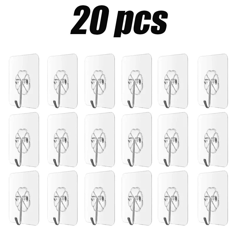 10/20 Sets Transparent Multipurpose Adhesive Hooks with 10kg Load Capacity for Bathroom Hook Kitchen and Decoration