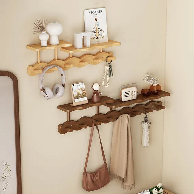 Entryway Wall Mounted Coat Rack Multi-Functional Hooks Organizer with Shelf for Hanging Clothes, Scarves Bags Keys