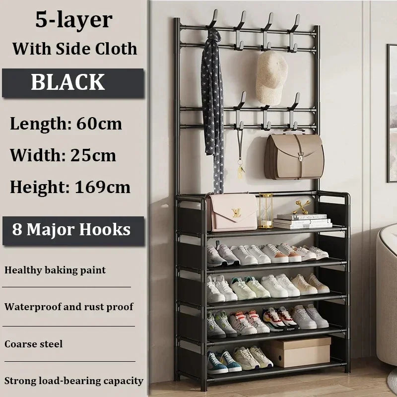 2025 Coat Shoe Rack Organizer Doorway DIY Hat And Shoes Shelf with Hooks Multipurpose Simple Metal Storage Rack Clothes Hanger