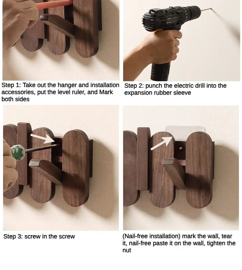 Luxury Wall Coat Rack Walnut Wood Clothes Dress Hanger Hooks Backpack Coat Pants Interior Furniture Bedroom Clothing Storage