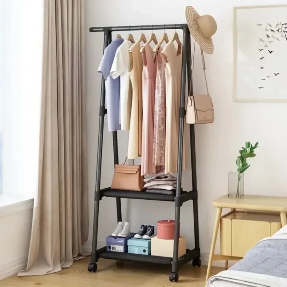 Portability Coat and Hat Rack with Wheels Floor Stand Multi-layer Storage Rack Large Capacity Space Saving Hanging Clothes Stand