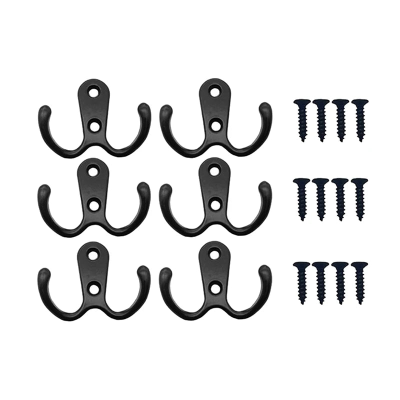 6pcs Coat Hooks Wall-Mounted Towel Hanger For Coat Hats Clothing Home Storage Hooks Wall Double Hook Towel Hanger