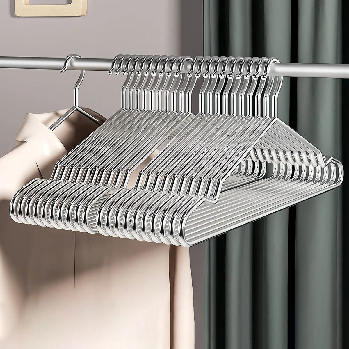 32/42CM Stainless Steel Coat Hanger Closet Organizer,Anti-Slip Clothes Hanger,Balcony Drying Rack,3MM Bold Hard Durable