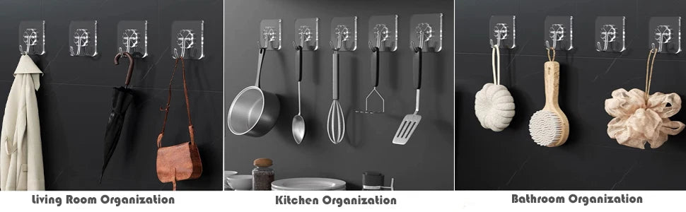 Waterproof and Oilproof Wall Hooks, Sticky Hooks for Kitchen Bathroom Shower Door Outdoor Wall Hanging Door Self-adhesive