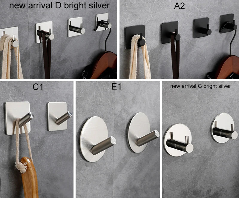 Self-adhesive Bathroom Hook Towels Rack Wall Stickers Steel Hooks For Wall Glue Adhesive Hanger Robe Shower Accessories