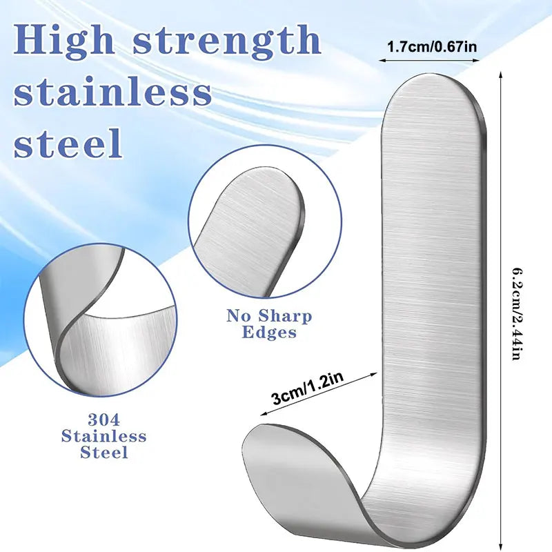 2/10Pcs Adhesive Hooks Metal Stainless Steel Wall Hooks Utility J Hook Key Holder Self Adhesive Wall Hook for Shower Kitchen