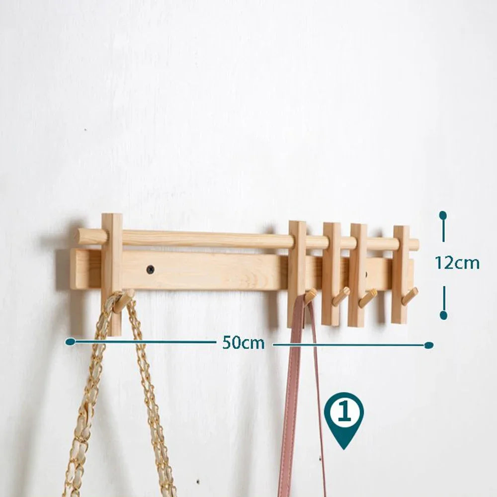 New Solid Wood Hanging Coat Rack Movable Hooks Coat Rack EntryCoat Hooks No Punch Entrance Entrance Log Coat Rack Hanging Wall