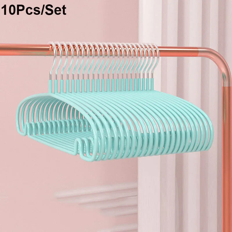 10pcs Non-Slip No Trace Hanger Coated Metal Clothes Hangers Thicken Suit Coat Shirt Jacket Hanging Hanger with Round Notches