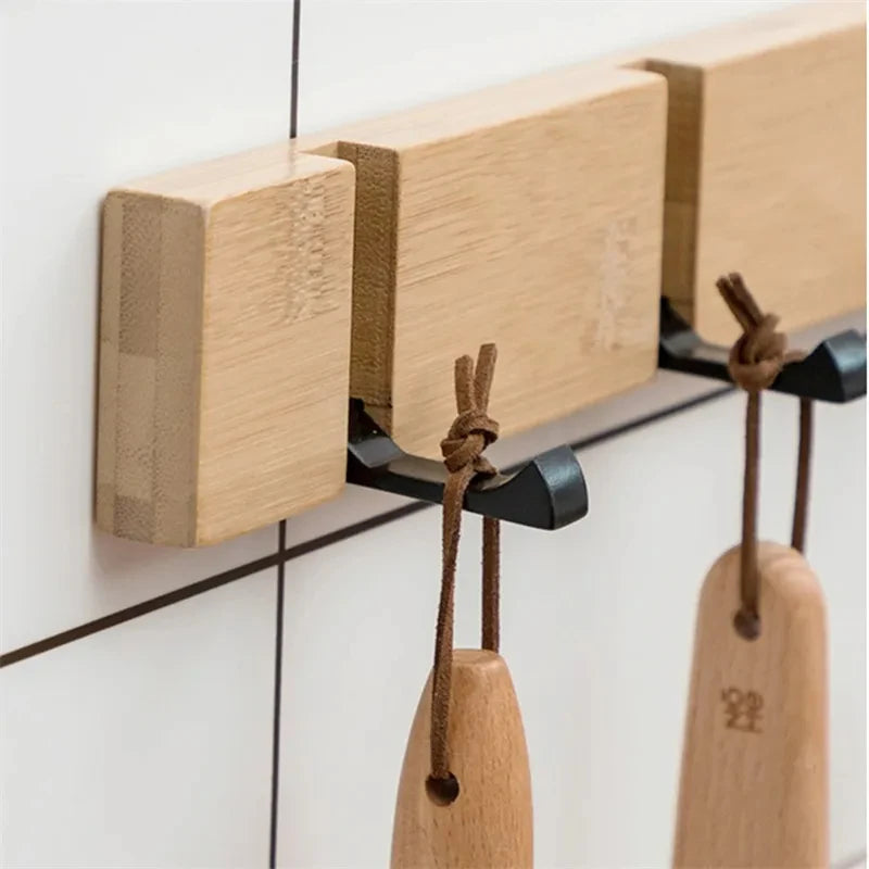 Foldable Bamboo Wall-Mounting Clothes Hooks Household Clothes Shelf Towel Coat Hook Door Hangers Bathroom Rack