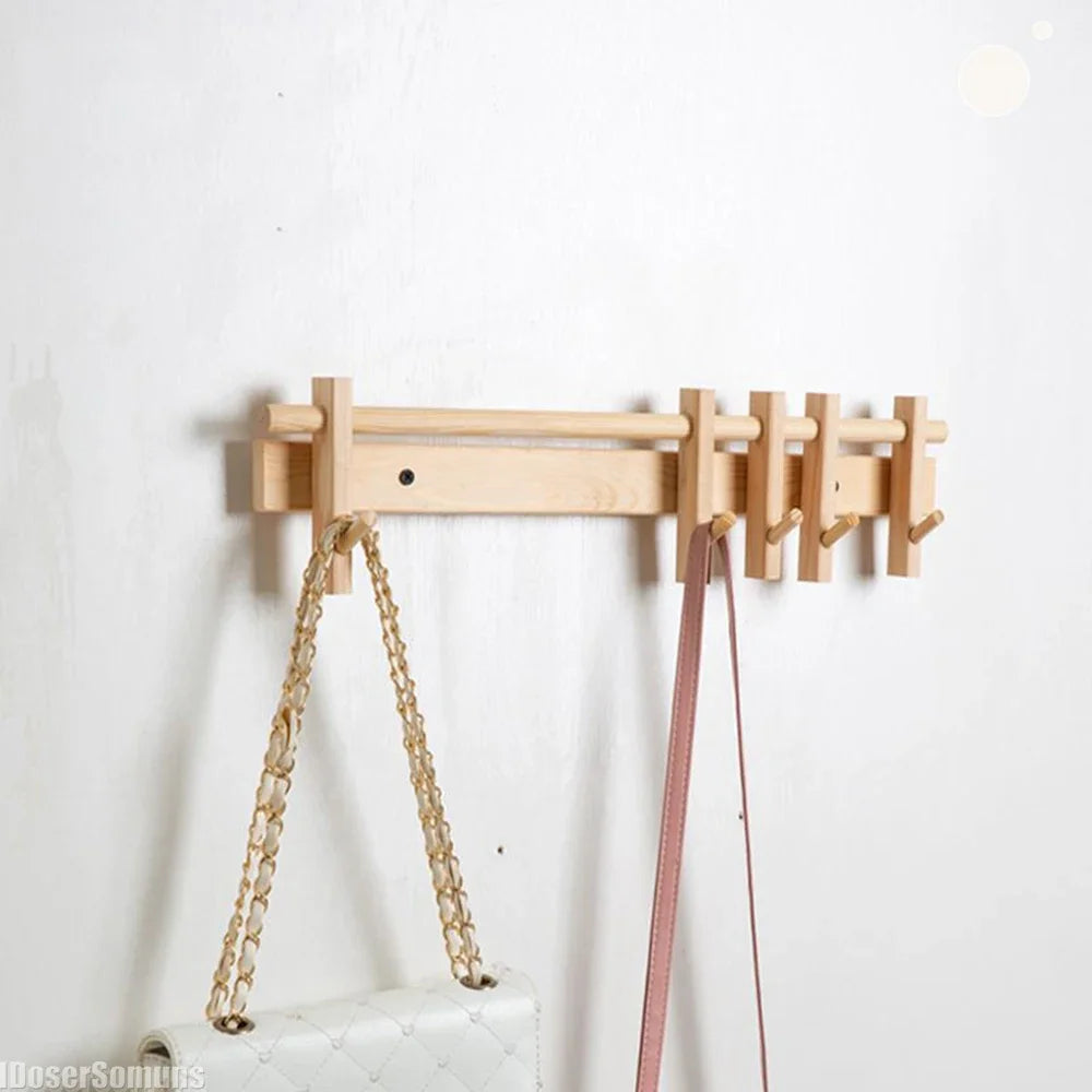 New Solid Wood Hanging Coat Rack Movable Hooks Coat Rack EntryCoat Hooks No Punch Entrance Entrance Log Coat Rack Hanging Wall