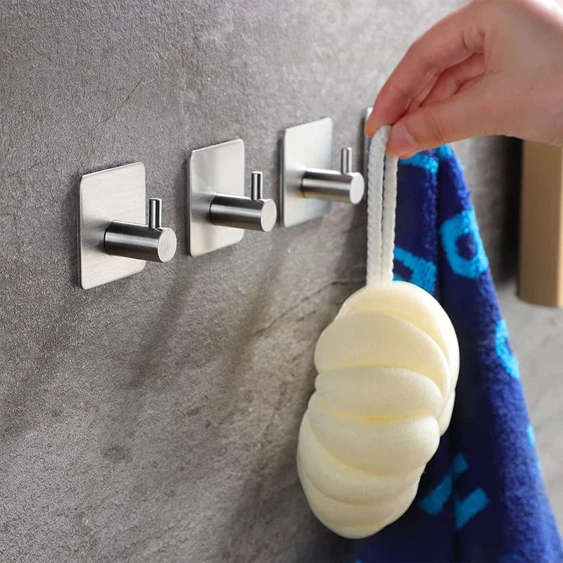 Bathroom Towel Hooks Self-adhesive Stainless Steel Hook Rack Wall Hanger For Hanging Outdoor Shower Bathroom Accessories
