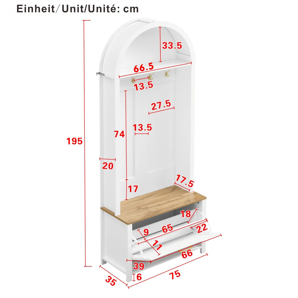 Multifunctional Modern Coat Racks Wardrobe with Shoe Rack Shelf Hooks for Entrance Hall Stable Iron Feet Convenient Storage