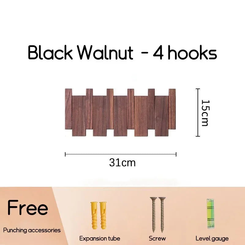 Wall Mounted Black Walnut Coat Rack Creative Hanging Hat Key Bags Holder Doorway Entrance Cloak Rack Home Decor Furniture