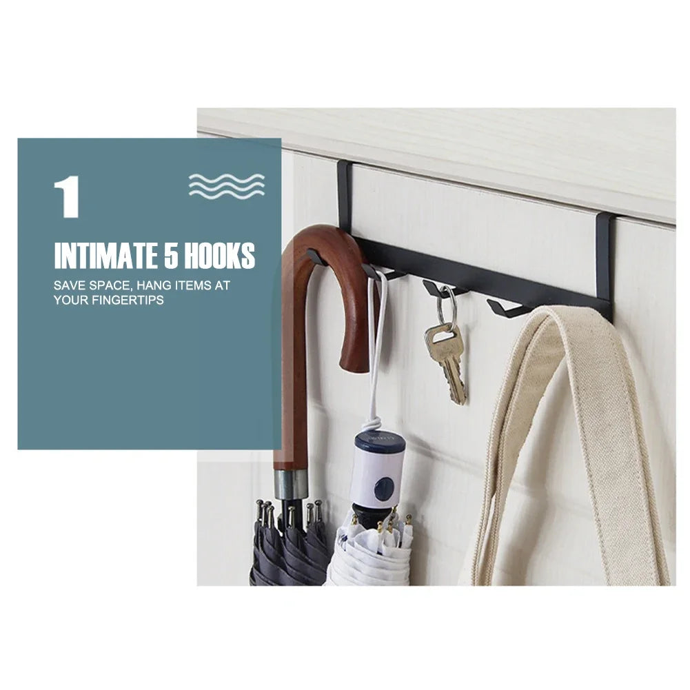 Coat Hook Rack Over the Door 5 Hooks Home Organizer Metal Hanging Rack Cloth Coat Hat Hanger Bathroom Kitchen Accessories