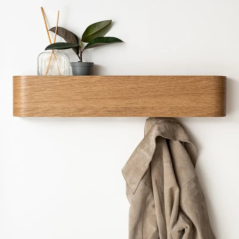 ‌Solid Wood Wall Mounted Shelf, Entryway Coat Hanger Organizer, Creative Floating Display Rack, Modern Home Decor Accent Piece