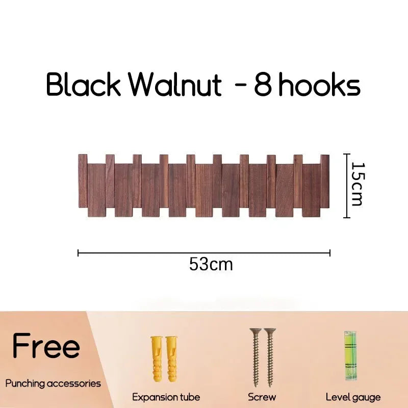 Wall Mounted Black Walnut Coat Rack Solid Wood Clothes Hook Dropshipping Entrance Door Hanger Coat Rack Home Decor Ds Furniture