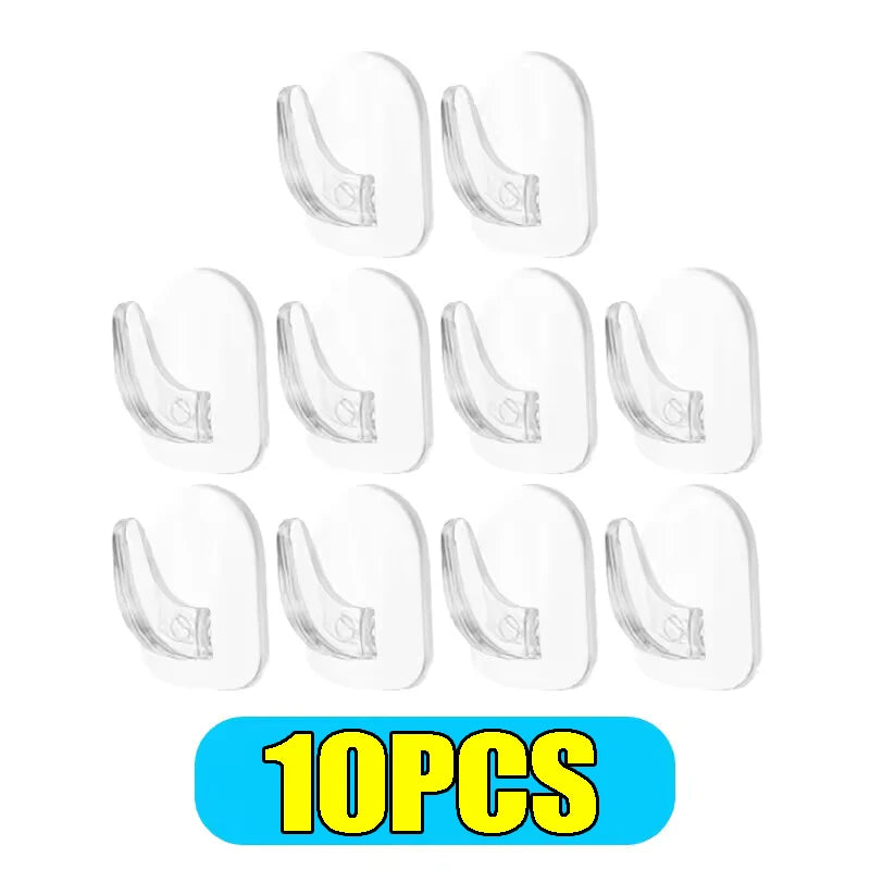 50/10PCS Mini Clear Wall Hooks Self Adhesive Transparent Sticky Hanger Wall Decor Hook Home Kitchen Bathroom Storage Organizers