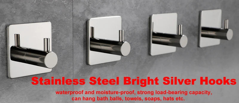 Self-adhesive Bathroom Hook Towels Rack Wall Stickers Steel Hooks For Wall Glue Adhesive Hanger Robe Shower Accessories