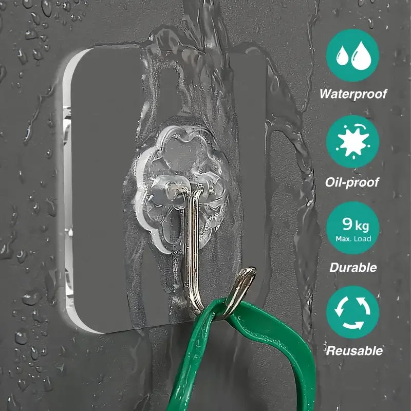 5/50pcs Transparent Stainless Steel Strong Self Adhesive Hooks Key Storage Hanger for Kitchen Bathroom Door Wall Multi-Function