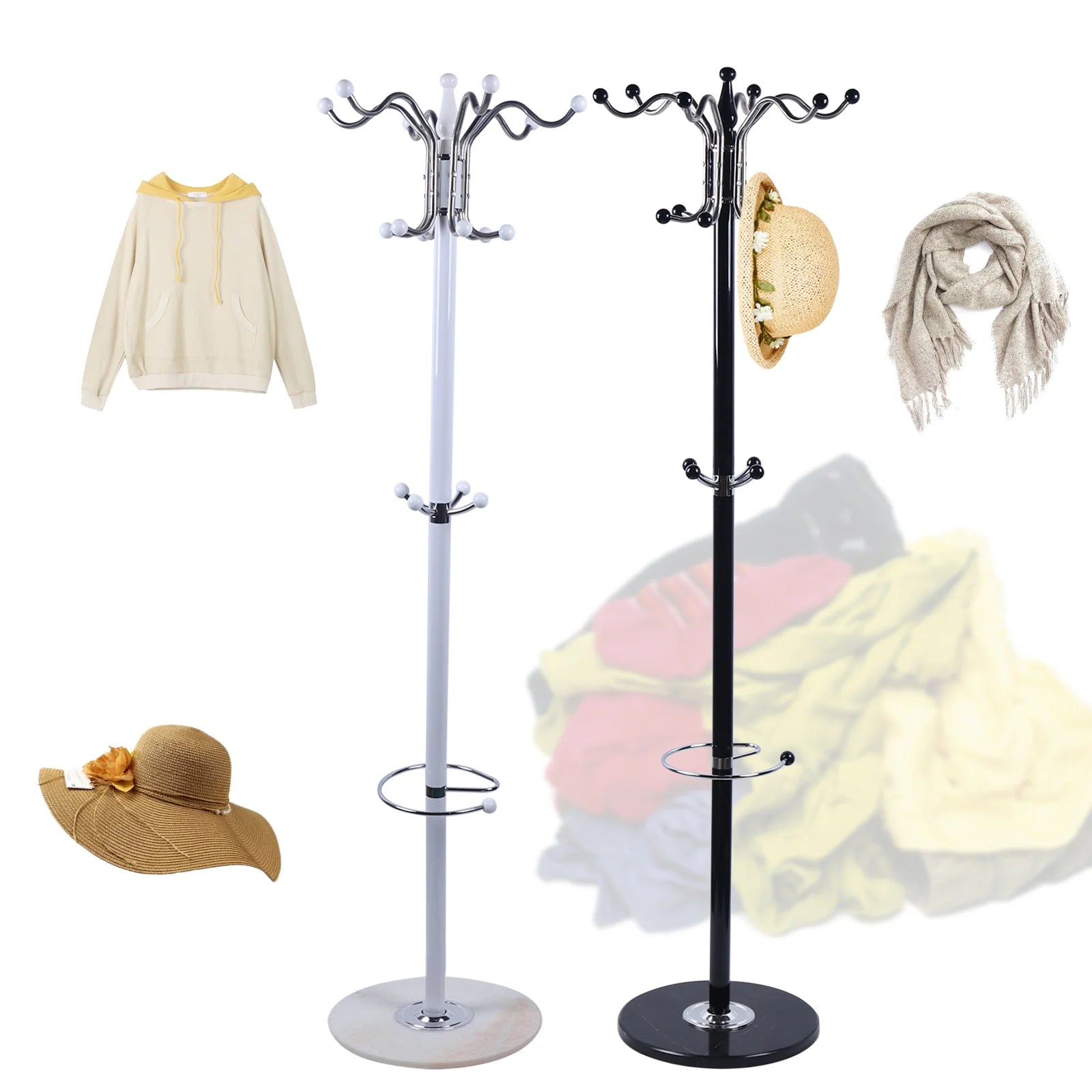 Hat Jacket Stand Tree Holder Hanger Rack Marble Base Coat Tree Coat Racks with 16 Hooks