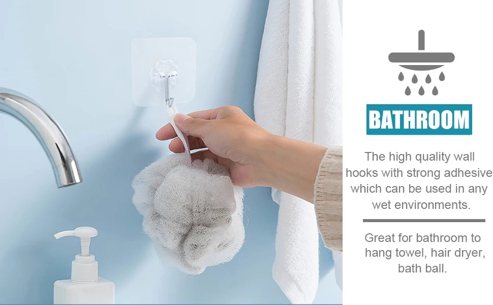 Waterproof and Oilproof Wall Hooks, Sticky Hooks for Kitchen Bathroom Shower Door Outdoor Wall Hanging Door Self-adhesive