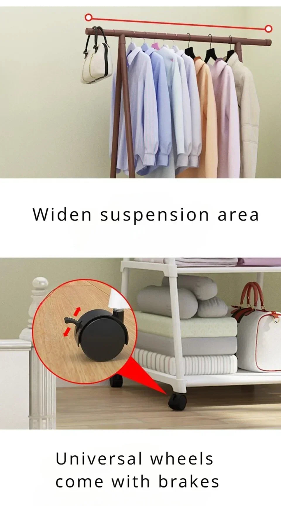 Portability Coat and Hat Rack with Wheels Floor Stand Multi-layer Storage Rack Large Capacity Space Saving Hanging Clothes Stand