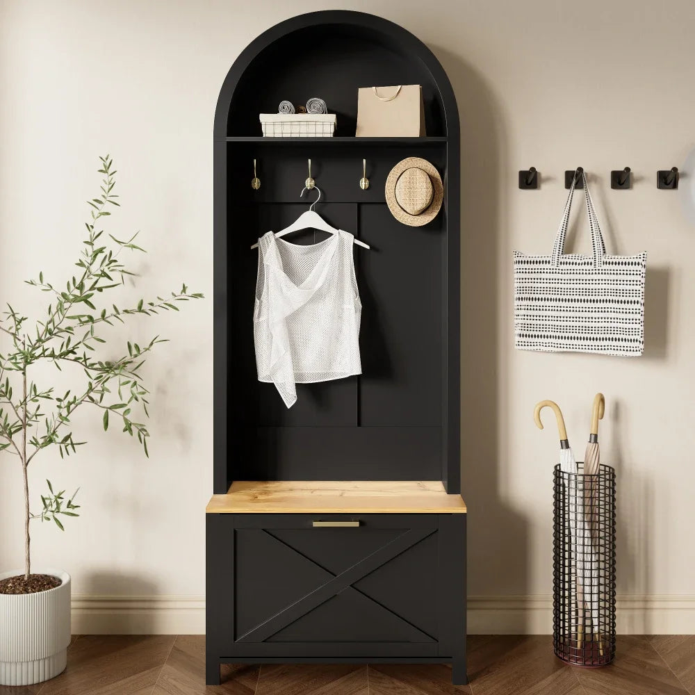 Multifunctional Modern Coat Racks Wardrobe with Shoe Rack Shelf Hooks for Entrance Hall Stable Iron Feet Convenient Storage