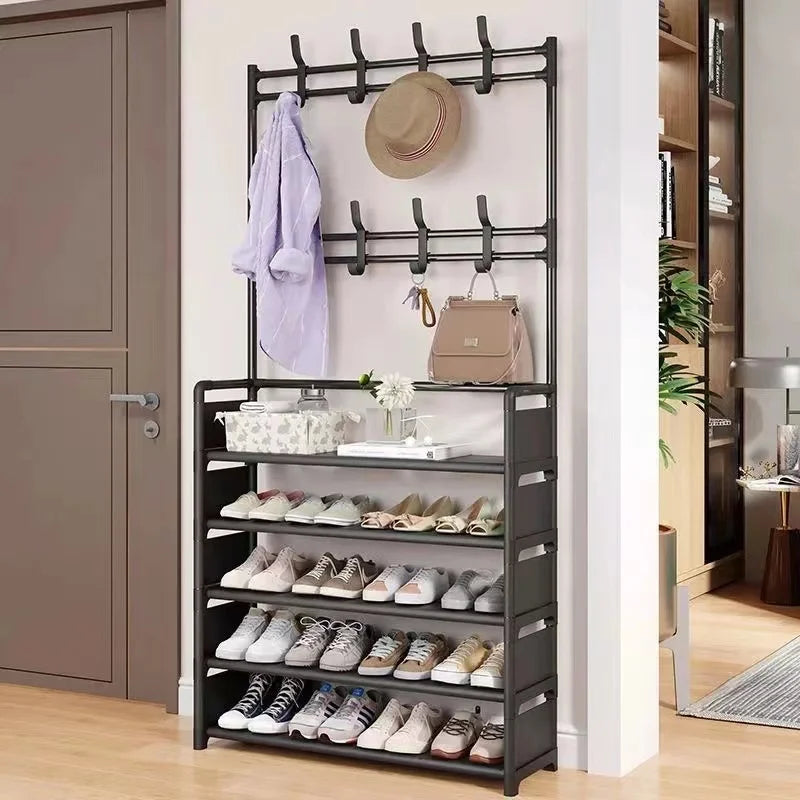80CM Integrated Shoe Rack,Coat Hat Bedroom Hanger, Shoe Cabinet Bag Storage