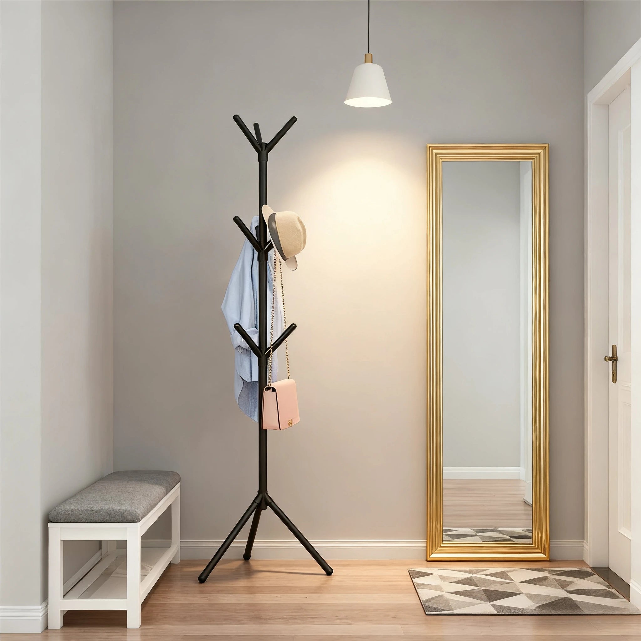 Clothes and Hats Rack Floor To Floor Bedroom Coat Hook Bedroom Vertical Tree Branch Shape Holder Hat Scarf Handbag Storage Hange