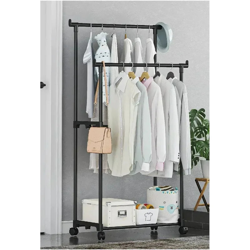 Simple shoe and hat integrated storage rack single double rod with wheel drying rack multi-layer storage coat rack