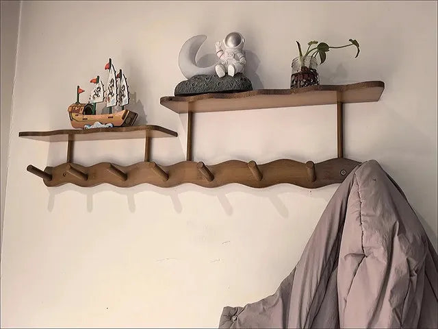 Entryway Wall Mounted Coat Rack Multi-Functional Hooks Organizer with Shelf for Hanging Clothes, Scarves Bags Keys