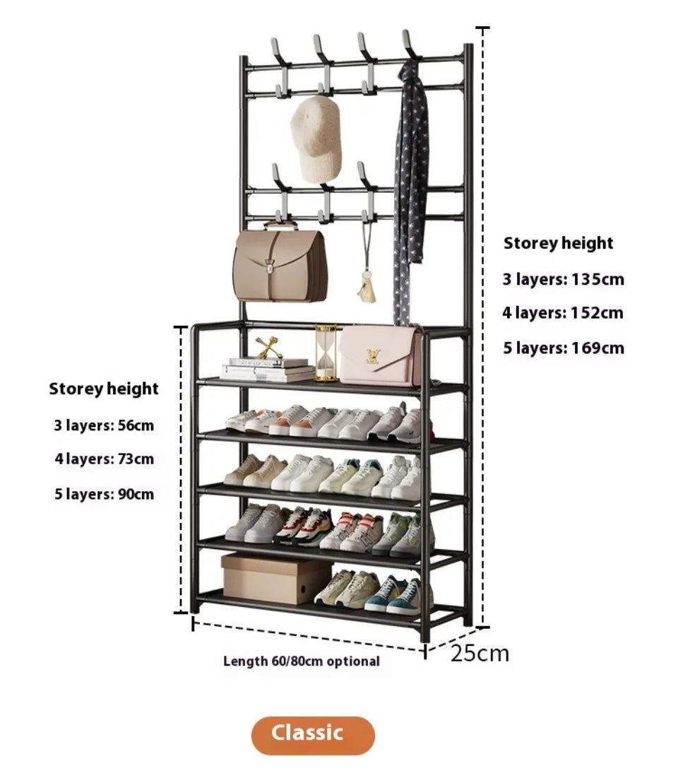 2025 Coat Shoe Rack Organizer Doorway DIY Hat And Shoes Shelf with Hooks Multipurpose Simple Metal Storage Rack Clothes Hanger