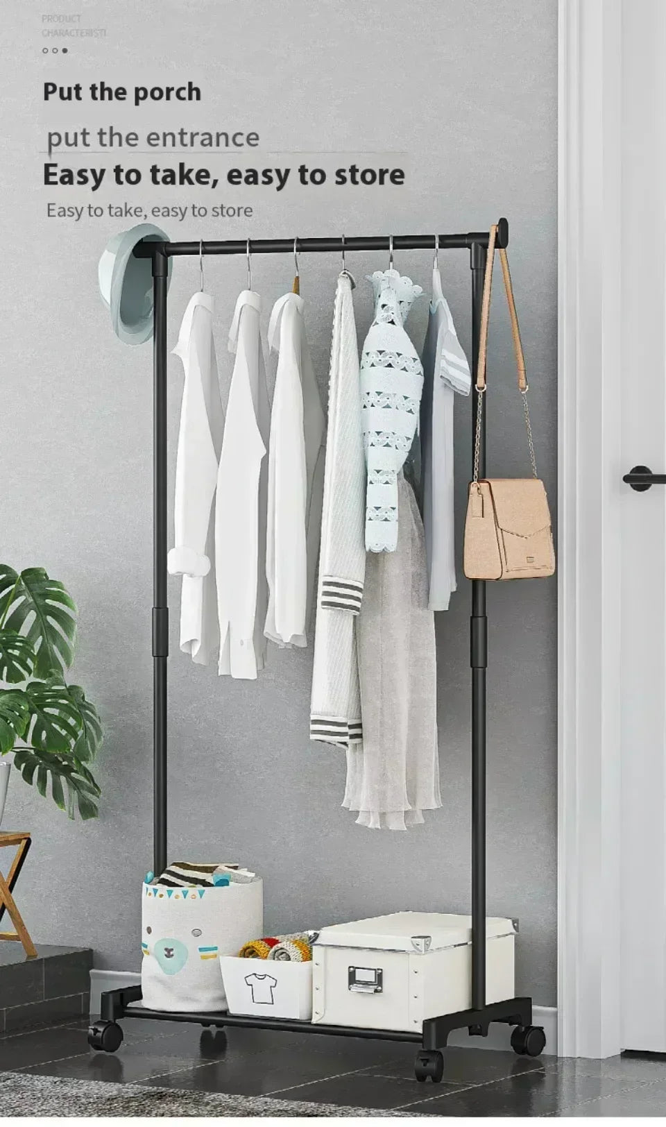 Simple shoe and hat integrated storage rack single double rod with wheel drying rack multi-layer storage coat rack