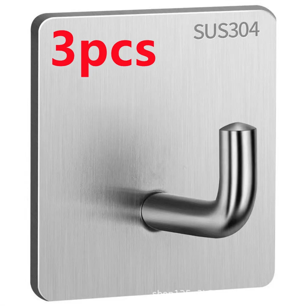 3PCS Stainless Steel Wall Hooks Self Adhesive Hooks For Hanging Wall Key Holder Wall Hanger Towel Holder Coat Hook Bag Hanger
