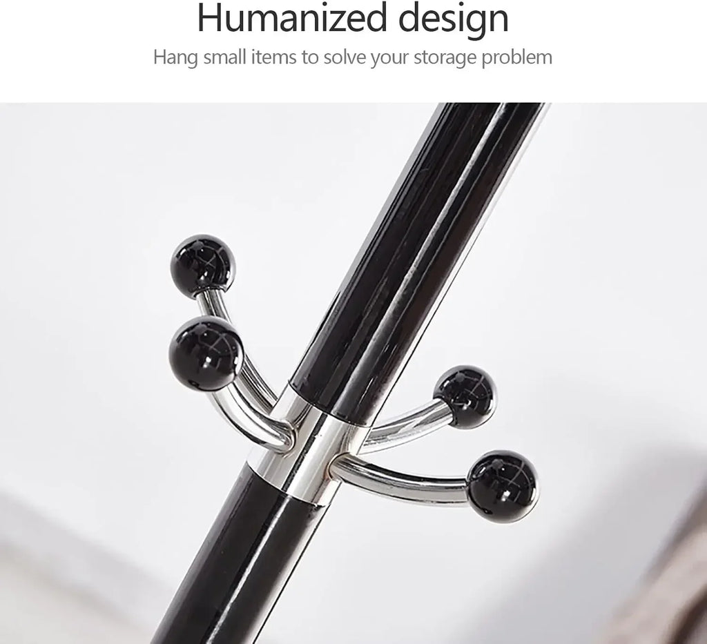 66.9in Black Tree Coat Hat Rack w/ 17 Hooks, Floor Standing Umbrella Storage Stand for Bedroom Entryway, Space Saving Organizer