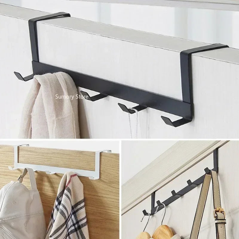 Coat Hook Rack Over the Door 5 Hooks Home Organizer Metal Hanging Rack Cloth Coat Hat Hanger Bathroom Kitchen Accessories