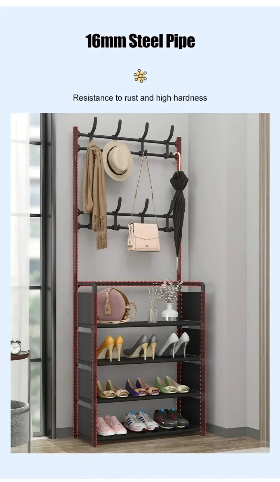 2025 Coat Shoe Rack Organizer Doorway DIY Hat And Shoes Shelf with Hooks Multipurpose Simple Metal Storage Rack Clothes Hanger