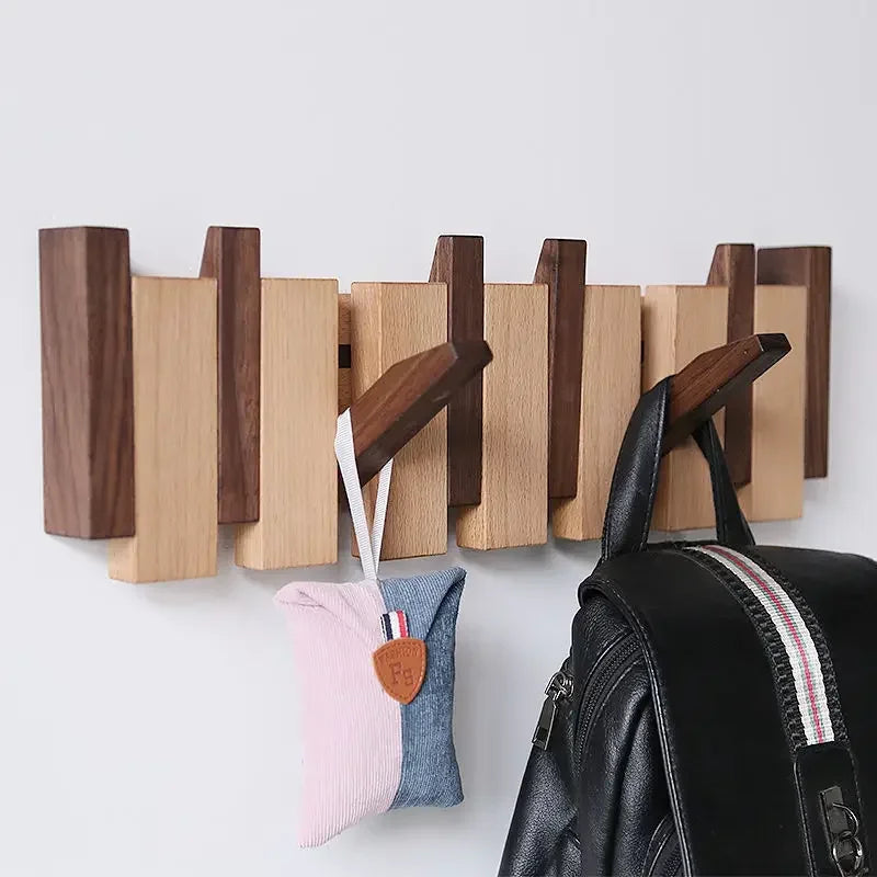 Wall Mounted Black Walnut Coat Rack Creative Hanging Hat Key Bags Holder Doorway Entrance Cloak Rack Home Decor Furniture