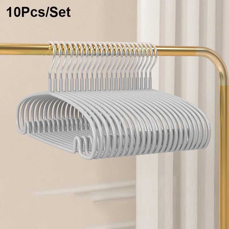 10pcs Non-Slip No Trace Hanger Coated Metal Clothes Hangers Thicken Suit Coat Shirt Jacket Hanging Hanger with Round Notches