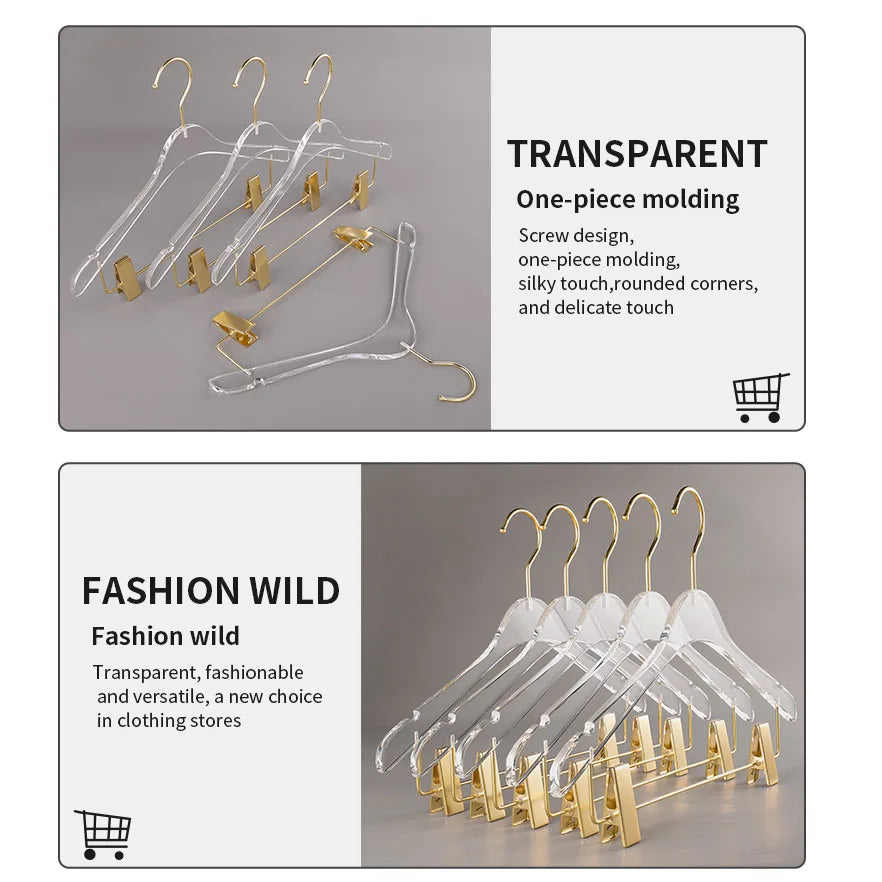 5/10PC,Acrylic Coat Hanger with Clips Anti-slip Clothes Hangers Closet Organizer,39CM Pants Skirt Drying Rack High Quality