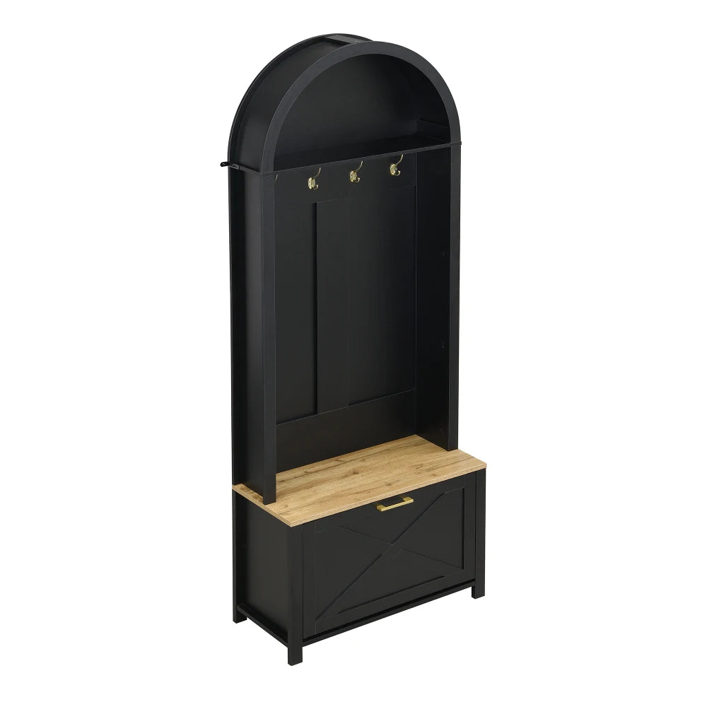 Multifunctional Modern Coat Racks Wardrobe with Shoe Rack Shelf Hooks for Entrance Hall Stable Iron Feet Convenient Storage