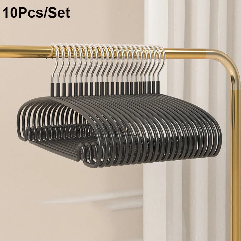 10pcs Non-Slip No Trace Hanger Coated Metal Clothes Hangers Thicken Suit Coat Shirt Jacket Hanging Hanger with Round Notches