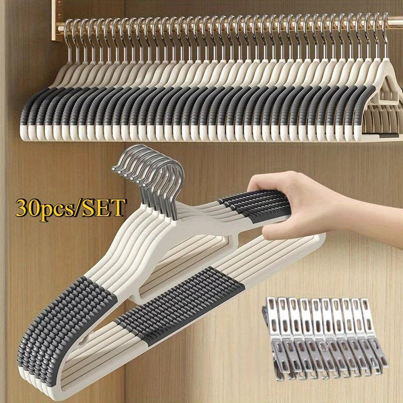 30pcs Anti Slip Hangers Set with 20 Clips, Heavy Duty Velvet Clothing Hangers for Wardrobe, Multiple Colors